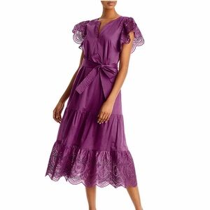RAILS NWOT GIA Ruffled Eyelet Trim Dress- Size Small. color: Berry